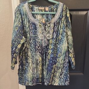 Embroidered Blue and Green Women's Top